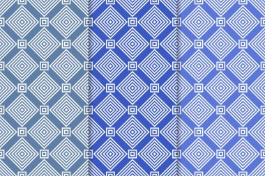 Web, Tekstil ve duvar kağıtları için dikey Dikişsiz desen mavi geometrik dizi