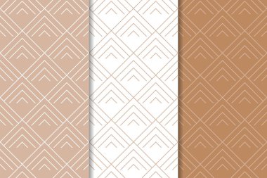 Kahverengi ve beyaz geometrik süsler. Web, Tekstil ve duvar kağıtları için dikişsiz desen seti
