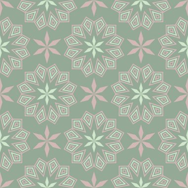 Geometrik koyu yeşil sorunsuz arka plan wth pembe öğeleri. Kumaş ve duvar kağıtları için