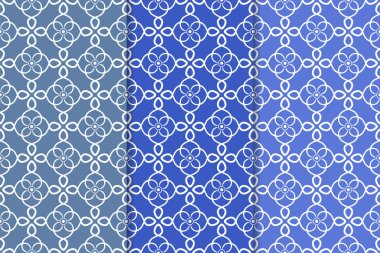 Mavi çiçekli süsler. Dikey Dikişsiz desen seti. Duvar kağıdı arka plan