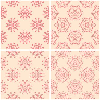 Çiçek desenleri. Dizi sorunsuz arka plan bej ve kırmızı. Vektör çizim