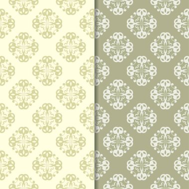 Zeytin yeşili çiçek arka planlar. Tekstil ve duvar kağıtları için dikişsiz desen seti