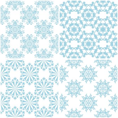 Çiçek desenleri. Beyaz ışık mavi öğeleri kümesi. Sorunsuz arka planlar. Vektör çizim