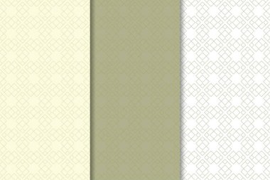 Zeytin yeşili ve beyaz geometrik süsler. Web, Tekstil ve duvar kağıtları için dikey Dikişsiz desen seti