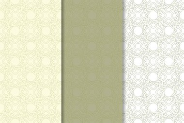 Zeytin yeşili ve beyaz geometrik süsler. Web, Tekstil ve duvar kağıtları için dikey Dikişsiz desen seti