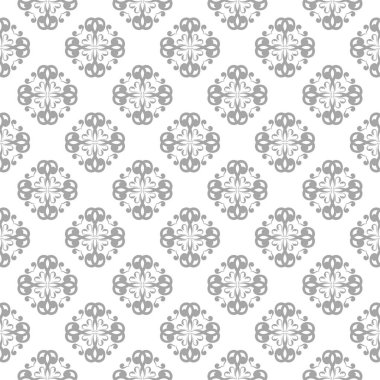 Beyaz arka plan üzerine açık gri çiçek süsleme. Tekstil ve duvar kağıtları için seamless modeli