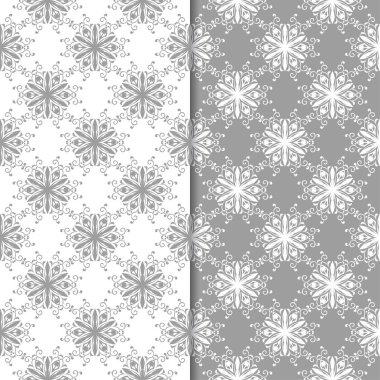 Beyaz ve gri arka plan çiçek kümesi. Tekstil ve duvar kağıtları için dikişsiz desen