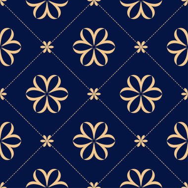 Koyu mavi zemin üzerine altın çiçek süsleme. Tekstil ve duvar kağıtları için seamless modeli