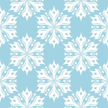 Mavi zemin üzerine beyaz çiçek süsleme. Tekstil ve duvar kağıtları için seamless modeli