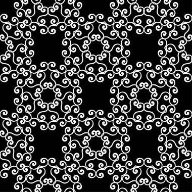 Siyah arka plan üzerine beyaz çiçekler. Tekstil ve duvar kağıtları için süs seamless modeli