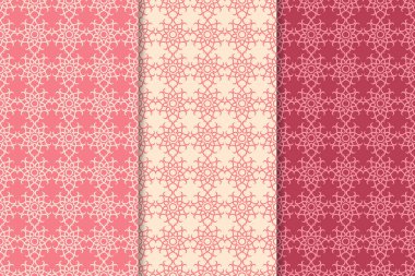 Kırmızı çiçekli süsler kümesi. Kiraz pembe dikey Dikişsiz desen. Duvar kağıdı arka plan