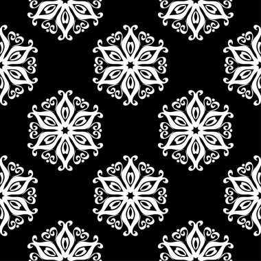 Siyah ve beyaz çiçek süsleme. Tekstil ve duvar kağıtları için seamless modeli