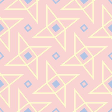 Geometrik pembe renkli Dikişsiz desen duvar kağıtları, Tekstil ve kumaş için mavi ve bej elemanları ile