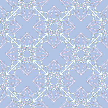 Mavi geometrik seamless modeli. Arka plan bej ve pembe öğeler duvar kağıtları, Tekstil ve kumaş için