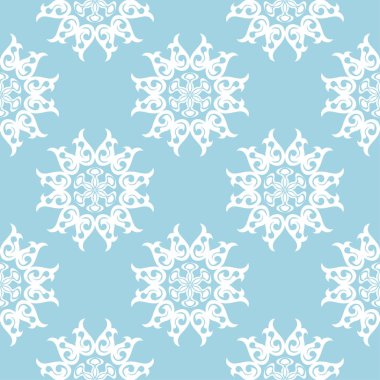 Mavi zemin üzerine beyaz çiçek süsleme. Tekstil ve duvar kağıtları için seamless modeli