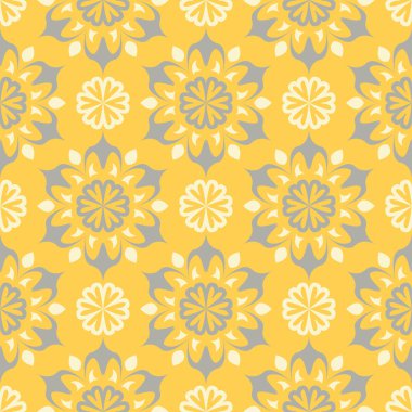 Çiçek arka plan. Sarı gri ve beyaz Dikişsiz desen duvar kağıtları, Tekstil ve kumaş için