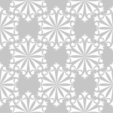 Gri arka plan üzerinde beyaz çiçek süsleme. Tekstil ve duvar kağıtları için seamless modeli