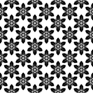 Beyaz arka planda siyah çiçek süsleme. Tekstil ve duvar kağıtları için seamless modeli