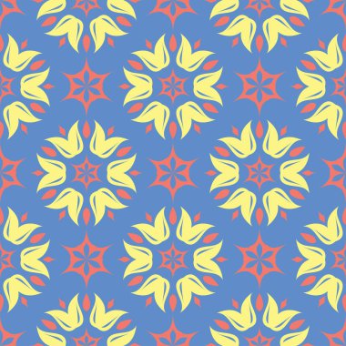 Çiçek seamless modeli. Mavi arka plan duvar kağıtları, Tekstil ve kumaş için renkli çiçek öğeleri ile