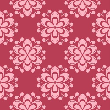 Kırmızı zemin üzerine çiçek süsleme. Tekstil ve duvar kağıtları için seamless modeli