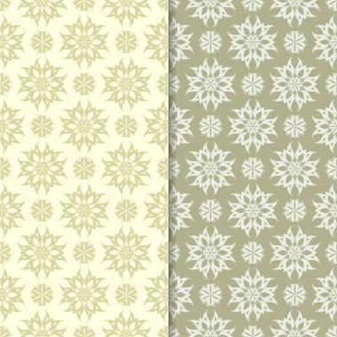 Zeytin yeşili ve bej çiçek arka planlar. Tekstil ve duvar kağıtları için dikişsiz desen seti