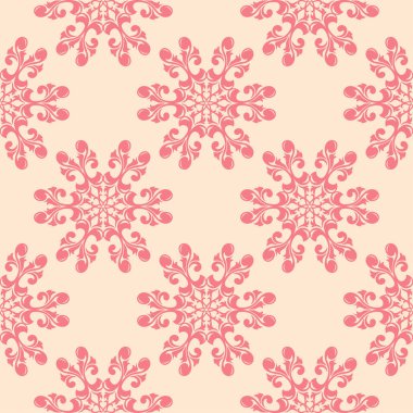 Bej renkli arka plan üzerinde kırmızı çiçekli süs. Tekstil ve duvar kağıtları için seamless modeli