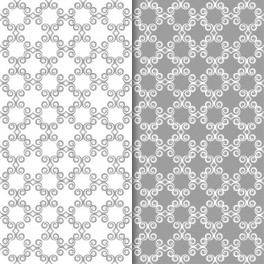 Beyaz ve gri çiçek arka planlar. Tekstil ve duvar kağıtları için dikişsiz desen seti