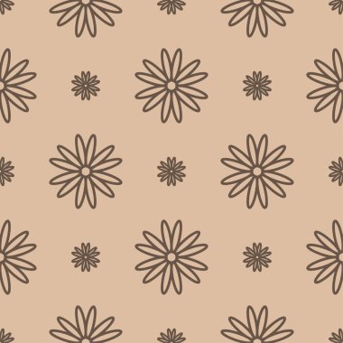 Bej renkli arka plan üzerinde kahverengi çiçek süsleme. Tekstil ve duvar kağıtları için seamless modeli