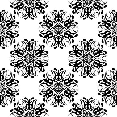 Beyaz arka planda siyah çiçek süsleme. Tekstil ve duvar kağıtları için seamless modeli