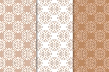 Kahverengi çiçek arka planlar. Tekstil ve duvar kağıtları için dikişsiz desen seti