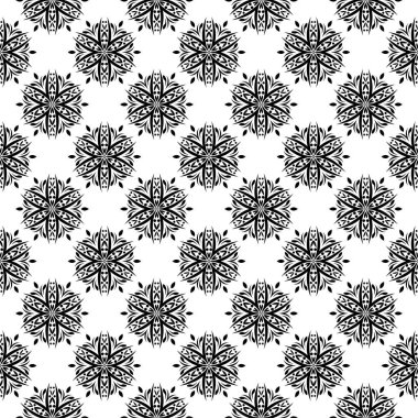 Beyaz arka planda siyah çiçek süsleme. Tekstil ve duvar kağıtları için seamless modeli