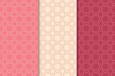 Kiraz kırmızısı geometrik süsler. Web, Tekstil ve duvar kağıtları için dikey Dikişsiz desen seti