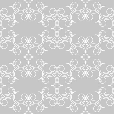 Gri arka plan üzerinde beyaz çiçek süsleme. Tekstil ve duvar kağıtları için seamless modeli