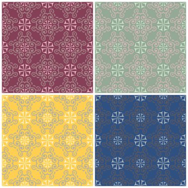 Çiçek desenleri sorunsuz. Renkli arka planlar ile tekstil ve duvar kağıtları için çiçek öğeleri kümesi