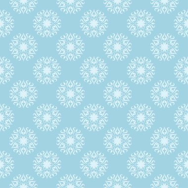 Beyaz ve mavi çiçek süs tasarım. Tekstil ve duvar kağıtları için seamless modeli