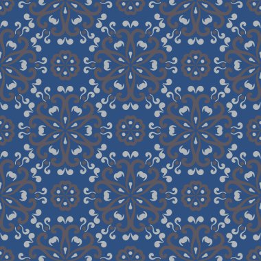 Sorunsuz arka plan. Mavi ve gri çiçek desenli duvar kağıdı, Tekstil ve kumaş için