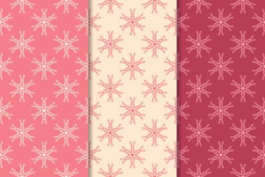 Kırmızı çiçekli süsler kümesi. Kiraz pembe dikey Dikişsiz desen. Duvar kağıdı arka plan