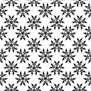 Beyaz arka planda siyah çiçek süsleme. Tekstil ve duvar kağıtları için seamless modeli