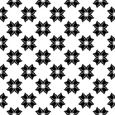 Beyaz arka planda siyah çiçek süsleme. Tekstil ve duvar kağıtları için seamless modeli