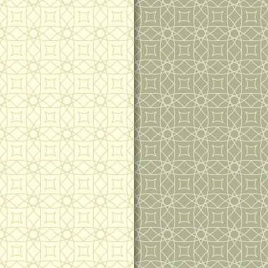 Zeytin yeşili geometrik süsler. Web, Tekstil ve duvar kağıtları için dikişsiz desen seti