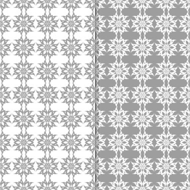 Beyaz ve gri arka plan çiçek kümesi. Tekstil ve duvar kağıtları için dikişsiz desen