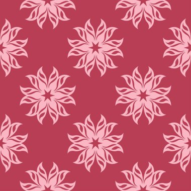 Kırmızı zemin üzerine çiçek süsleme. Tekstil ve duvar kağıtları için seamless modeli