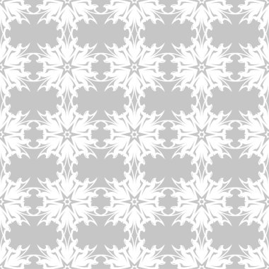 Gri arka plan üzerinde beyaz çiçek süsleme. Tekstil ve duvar kağıtları için seamless modeli