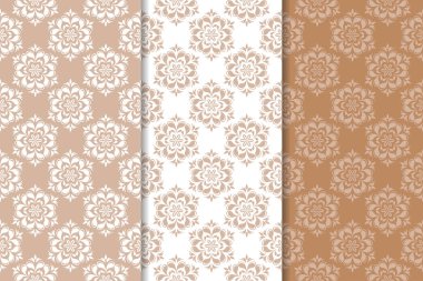 Kahverengi çiçek arka planlar. Tekstil ve duvar kağıtları için dikişsiz desen seti