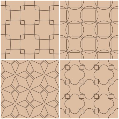 Geometrik desenler. Sorunsuz arka plan bej ve kahverengi kümesi. Vektör çizim.