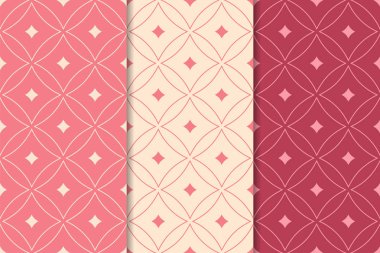 Kiraz kırmızısı geometrik süsler. Web, Tekstil ve duvar kağıtları için dikey Dikişsiz desen seti