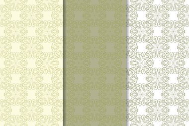 Zeytin yeşili çiçek arka planlar. Tekstil ve duvar kağıtları için dikişsiz desen seti