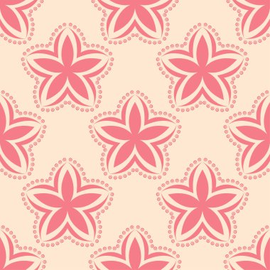 Bej renkli arka plan üzerinde kırmızı çiçekli süs. Tekstil ve duvar kağıtları için seamless modeli