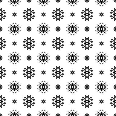 Beyaz arka planda siyah çiçek süsleme. Tekstil ve duvar kağıtları için seamless modeli