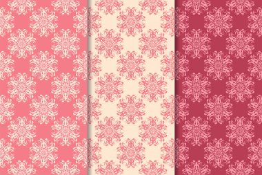 Kırmızı çiçekli süsler kümesi. Kiraz pembe dikey Dikişsiz desen. Duvar kağıdı arka plan